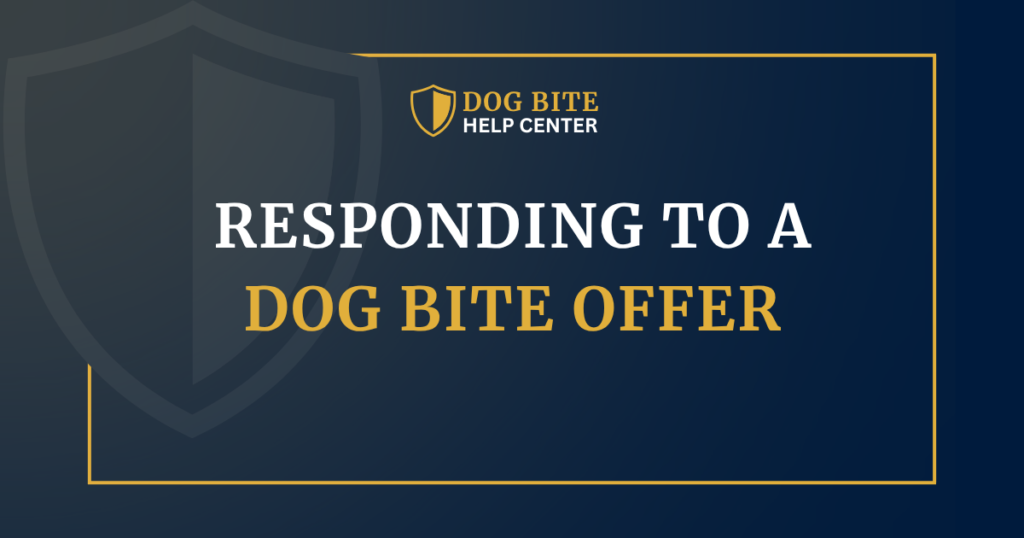 Dog Bite Help Center graphic explaining how to respond to a dog bite settlement offer.